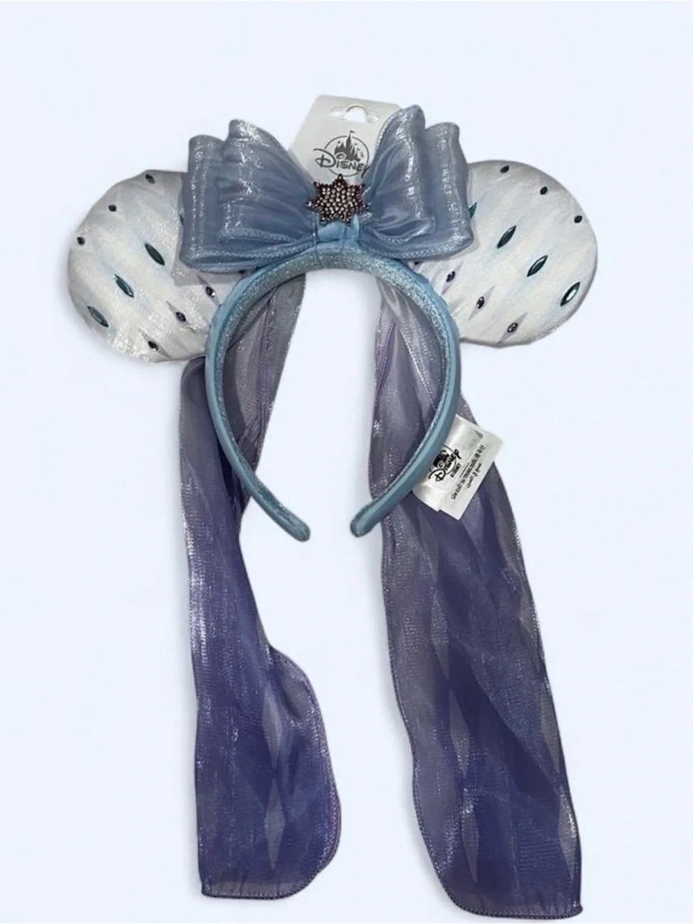 Disney Silver and Blue Minnie Mouse Ear Headband with Long Sheer Streamers